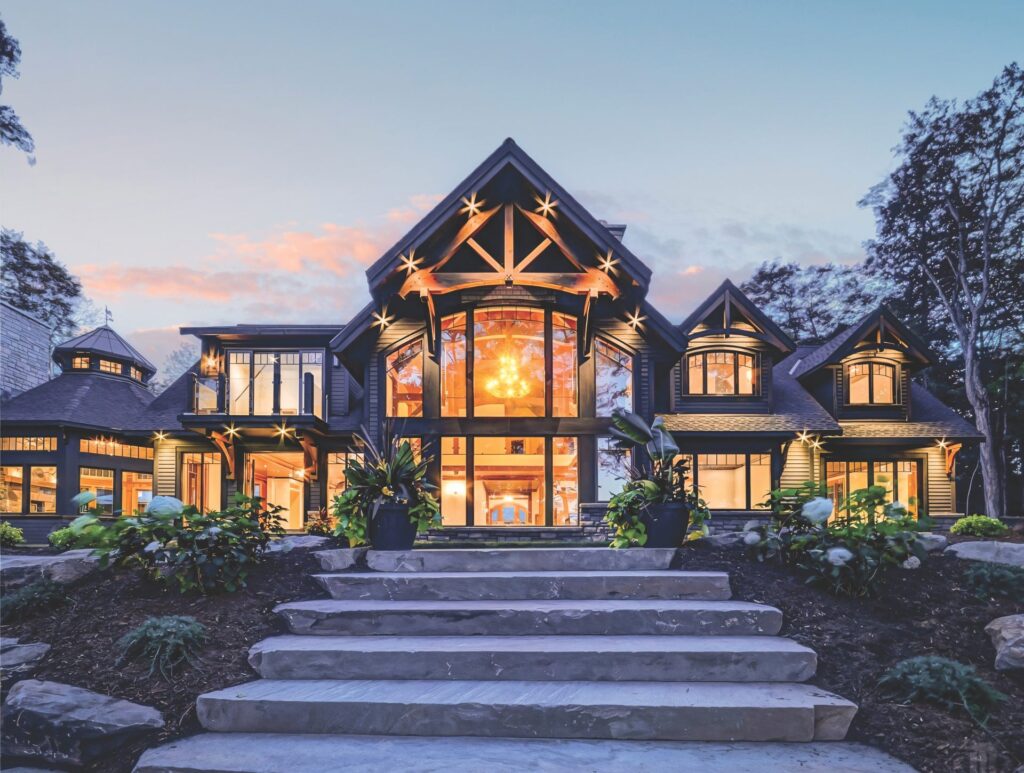 Exterior view of luxury custom home finished by Bedrock Finishes Inc.